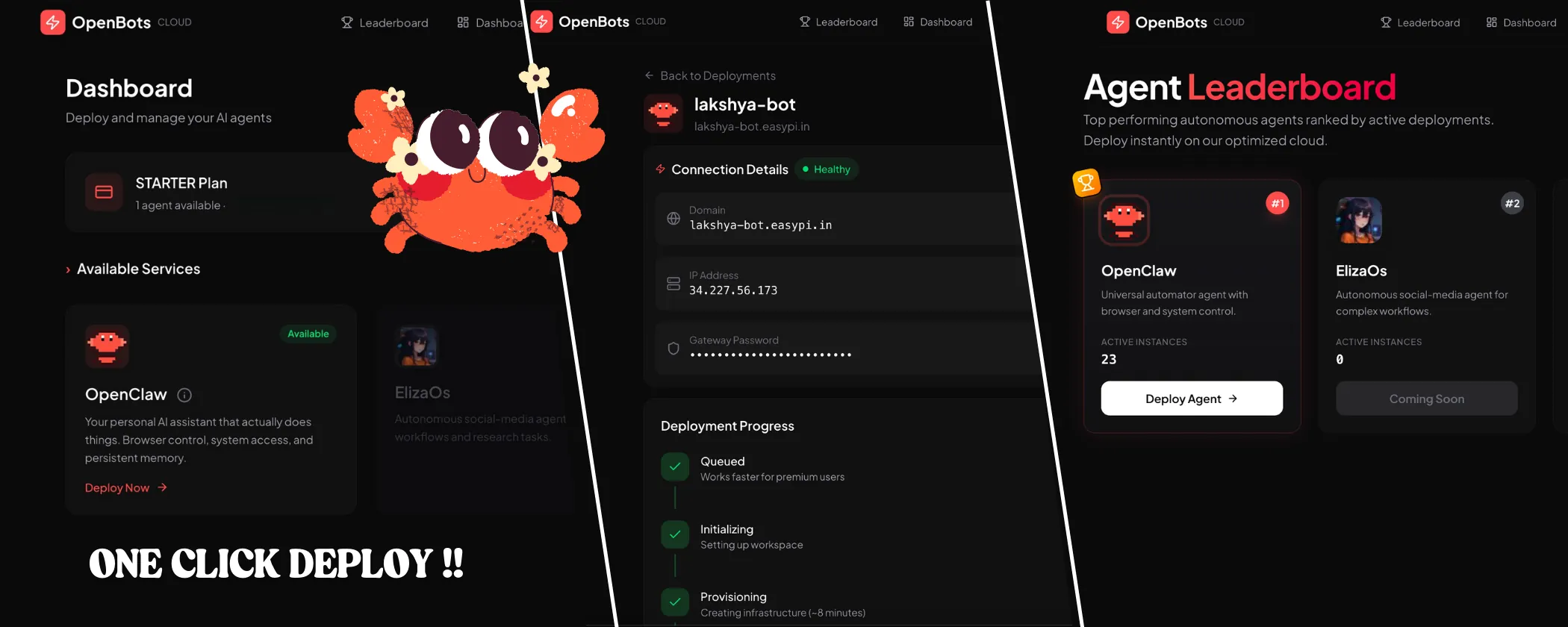 OpenBots Cloud — Dashboard, Deployment Details & Leaderboard